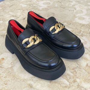 Brown’s B2 Marlon Black Leather Gold Chain Chunky Loafers